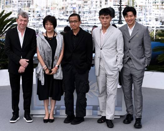 Cannes, 77th Cannes Film Festival 2024, Red carpet film An Unfinished Film In the photo: Philippe Bober, Yingli Ma, Lou Ye, Qin Hao, Huang Xuan  Copyright: xAlbertoxTerenghix xipa-agency.nex xPoolxPhotoxEventsx03x IPA_Agency_IPA46172135