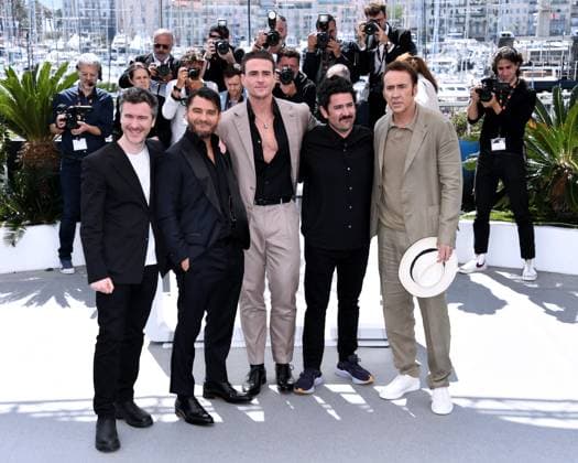 Cannes, 77th Cannes Film Festival 2024, Red carpet film The surfer In the photo: Thomas Martin, Justin Rosniak, Alexander Bertrand, Lorcan Finnegan, Nicolas Cage  Copyright: xAlbertoxTerenghix xipa-agency.nex xPoolxPhotoxEventsx03x IPA_Agency_IPA46181059