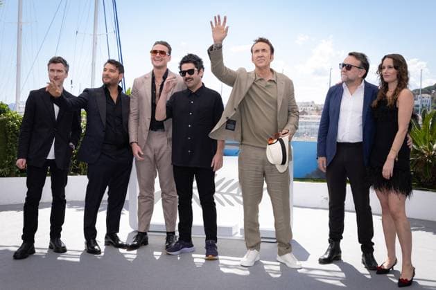 Cannes - The Surfer Photocall Thomas Martin, Justin Rosniak, Alexander Bertrand, Lorcan Finnegan, Nicolas Cage, Robert Connolly and Leonora Darby attend The Surfer Photocall at the 77th annual Cannes Film Festival at Palais des Festivals on May 17, 2024 in Cannes, France. Cannes France  Copyright: xShootpix ABACAx