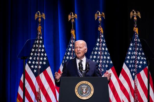 President Joe Biden speaks at the National Museum of African American History and Culture in Washington, DC, on Friday, May 17, 2024. Biden delivered remarks at an NAACP event marking the anniversary of Brown v. Board of Education at the Museum.  WAX20240517806 AlxDrago
