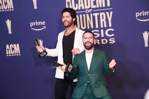 May 16, 2024, Frisco, Tx, USA: Dan Smyers and Shay Mooney of Dan + Shay, winners of the Duo of the Year award, pose in the press room during the 59th Academy of Country Music Awards at The Ford Center at The Star on May 16, 2024 in Frisco, Texas. Frisco USA - ZUMAs181 20240516_zea_s181_406 Copyright: xOzziexBx