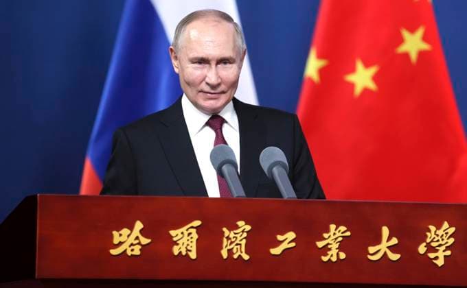 News Themen der Woche KW20 May 17, 2024, Harbin, Heilongjiang Province, China: Russian President Vladimir Putin delivers remarks to students and faculty at the Harbin Institute of Technology, May 17, 2024, in Harbin, China. The university was founded in 1920 as Harbin Sino-Russia Industrial School. Harbin China - ZUMAp138 20240517_zaa_p138_027 Copyright: xKremlinxPool RussianxPresentialx