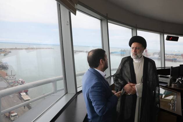May 18, 2024, Nowshahr, Mazandaran, Iran: Iranian President EBRAHIM RAISI (R) visits Nowshahr port in Mazandaran province, northern Iran. Nowshahr Port is located on the southern coast of the Caspian Sea, 194 km north of Tehran and 200 km from Sari, the capital of Mazandaran Province. It is a multipurpose port that includes the Khazar Special Economic Zone. Imports at the port include chemicals, steel, metals, spare parts, oil products, construction materials, and timber. On the other hand, the port exports fruit, vegetables, nuts, dairy products, and minerals. The port handles approximately 1,500,000 tons of cargo annually. The maximum size of ships allowed at the port is Max LOA 150, with a draught of 5.0m and 5,000DWT. Nowshahr Iran - ZUMAi98_ 20240518_zih_i98_023 Copyright: xIranianxPresidencyx
