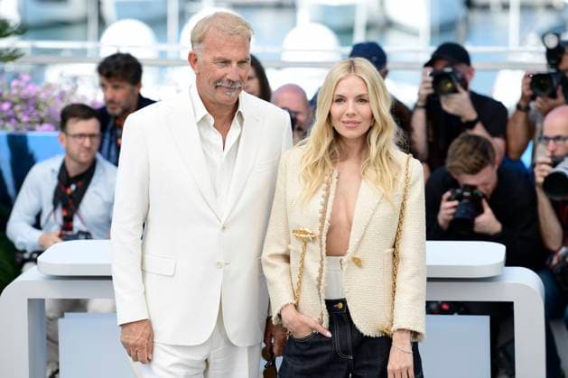 CANNES, FRANCE MAY 19 G D Kevin COSTNER, director, producer, Sienna MILLER, actress, during the photocall of the film Horizon An American Saga projected Hors Competition at the 77th Cannes Film Festival at the Palais des Festivals on May 19, 2024 in Cannes, France CELEBRITES 77eme Festival de Cannes Photocall 19 05 2024 ValentinaClaret Panoramic 