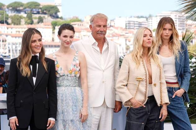 Isabelle Fuhrman, Ella Hunt, Kevin Costner, Sienna Miller und Abbey Lee Kershaw beim Photocall zum Kinofilm Horizon: An American Saga auf dem Festival de Cannes 2024 77. Internationale Filmfestspiele von Cannes am Palais des Festivals. Cannes, 19.05.2024
