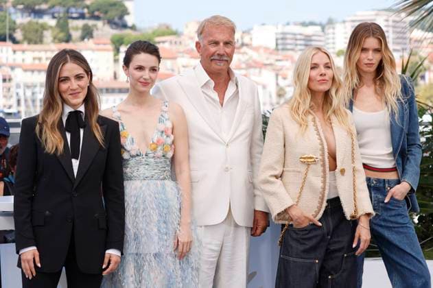 Isabelle Fuhrman, Ella Hunt, Kevin Costner, Sienna Miller und Abbey Lee Kershaw beim Photocall zum Kinofilm Horizon: An American Saga auf dem Festival de Cannes 2024 77. Internationale Filmfestspiele von Cannes am Palais des Festivals. Cannes, 19.05.2024