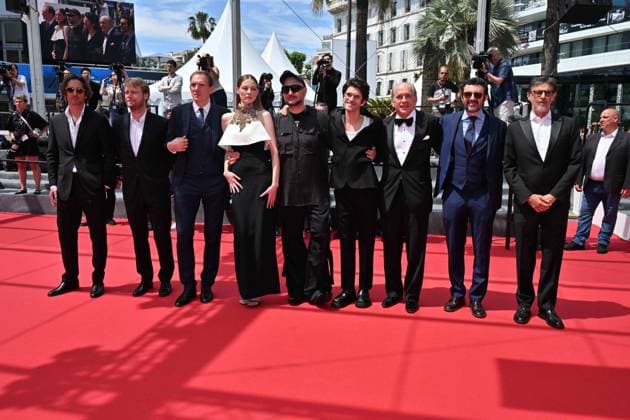 Cannes, France: Cannes, 77th Cannes Film Festival 2024, Red Carpet Limonov - The Ballad In the photo: Mario Gianani, Lorenzo Gangarossa, Tomas Arana, Ben Whishaw, Kirill Serebrennikov, Victoria Miroshnichenko, Andrey Burkovskiy, Ilya Stewart, Dimitri Rassam Cannes France - ZUMAp169 20240519_zea_p169_873 Copyright: xManuelexMangiarottix