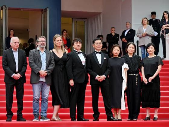 Cannes, 77th Cannes Film Festival 2024, Sixth evening - red carpet Palma d Or Studio Ghibli - In the photo: Vincent Maraval, Livia Van Der Staay, Kenichi Yoda, and Goro Miyazaki  Copyright: xManuelexMangiarottix xipa-agencyx xPoolxPhotoxEventsx03x IPA_Agency_IPA46310430