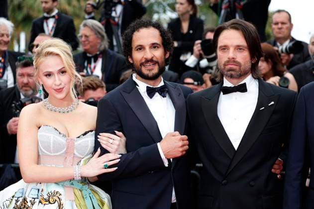 Maria Bakalova, Ali Abbasi und Sebastian Stan bei der Premiere des Kinofilms The Apprentice auf dem Festival de Cannes 2024 77. Internationale Filmfestspiele von Cannes im Palais des Festivals. Cannes, 20.05.2024