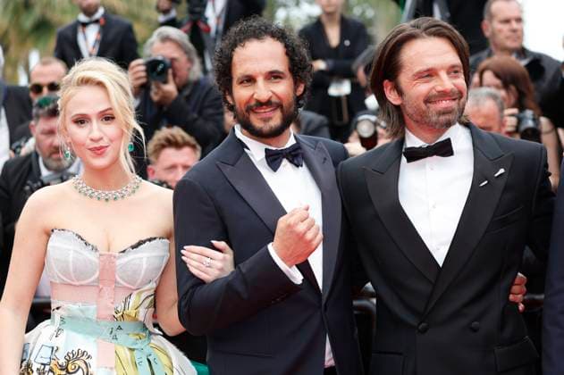 Maria Bakalova, Ali Abbasi und Sebastian Stan bei der Premiere des Kinofilms The Apprentice auf dem Festival de Cannes 2024 77. Internationale Filmfestspiele von Cannes im Palais des Festivals. Cannes, 20.05.2024