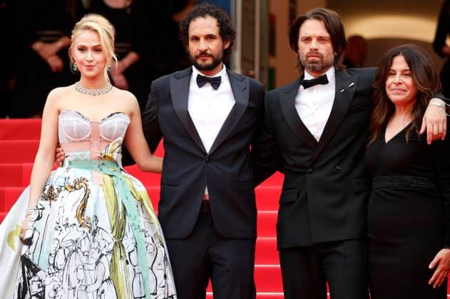 Maria Bakalova, Ali Abbasi, Sebastian Stan und Amy Baer bei der Premiere des Kinofilms The Apprentice auf dem Festival de Cannes 2024 77. Internationale Filmfestspiele von Cannes im Palais des Festivals. Cannes, 20.05.2024
