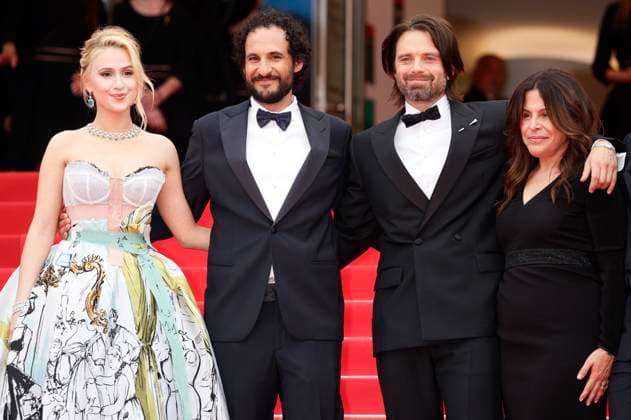 Maria Bakalova, Ali Abbasi, Sebastian Stan und Amy Baer bei der Premiere des Kinofilms The Apprentice auf dem Festival de Cannes 2024 77. Internationale Filmfestspiele von Cannes im Palais des Festivals. Cannes, 20.05.2024