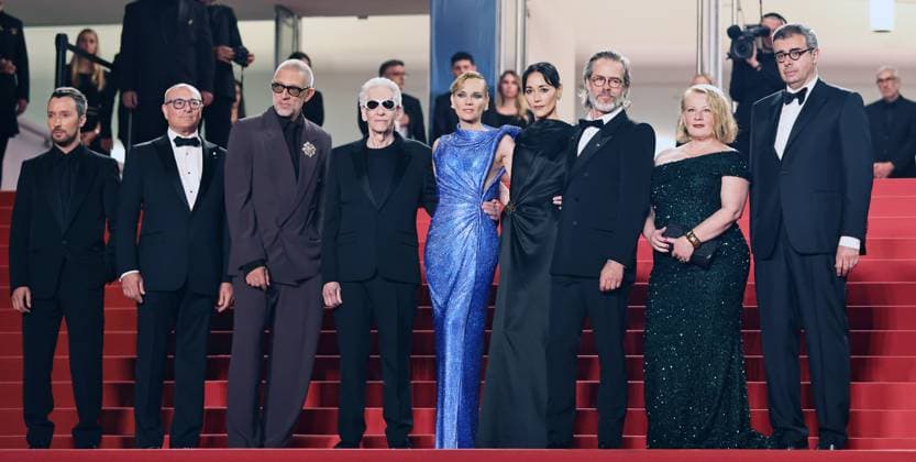 (240521) -- CANNES, May 21, 2024 -- Canadian director David Cronenberg (4th L) arrives with cast members for the screening of the film The Shrouds at the 77th edition of the Cannes Film Festival in Cannes, southern France, on May 20, 2024. ) FRANCE-CANNES-FILM FESTIVAL-THE SHROUDS GaoxJing 