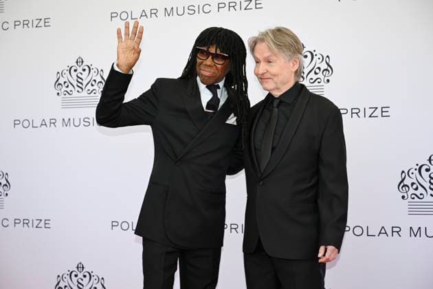 STOCKHOLM, SWEDEN 20240521 Laureates Nile Rodgers, left, and Esa Pekka Salonen arrive at the Polar Prize 2024, awarded at the Grand Hotel in Stockholm STOCKHOLM SWEDEN x10070x  Copyright: xJessicaxGow TTx POLARPRISET 2024 ZhZrBur7t6k