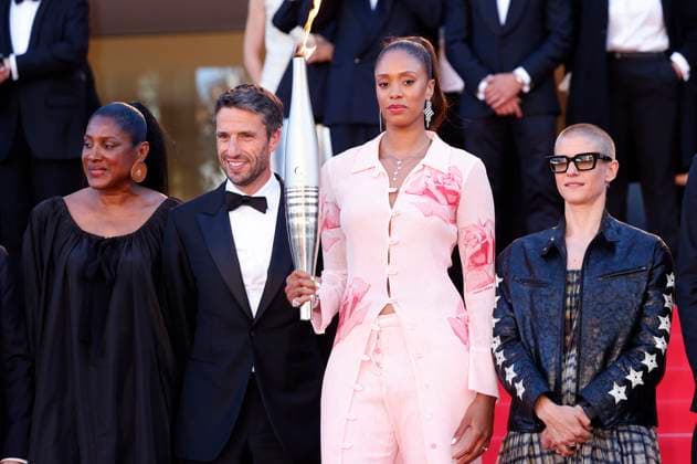 Marie-Jose Perec, Tony Estanguet, Iliana Rupert und Marie Patouillet bei der Premiere des Kinofilms Marcello Mio auf dem Festival de Cannes 2024 77. Internationale Filmfestspiele von Cannes im Palais des Festivals. Cannes, 21.05.2024