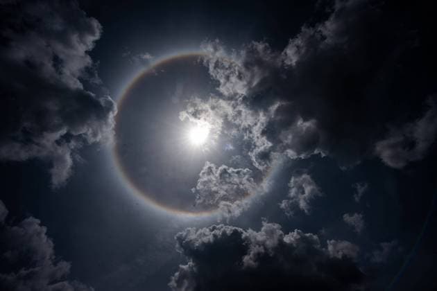 BIJIE, CHINA - MAY 21: A solar halo appears in the sky on May 21, 2024 in Bijie, Guizhou Province of China.  Copyright: xVCGx 111497446418