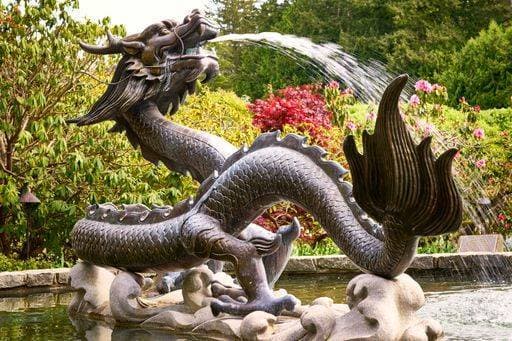 The large bronze dragon fountain sculpture at Butchart Gardens, Victoria, BC. 24596996