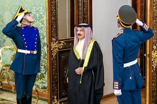 RUSSIA, MOSCOW - MAY 23, 2024: King of the Kingdom of Bahrain Hamad bin Isa Al Khalifa during a meeting with Russiaâ€™s President Vladimir Putin at the Grand Kremlin Palace. Mikhail Tereshchenko POOL TASS  70371522