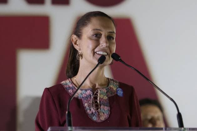 Claudia Sheinbaum Pardo, Mexico s Presidential candidate by Ã¢â‚¬ËœJuntos Hagamos HistoriaÃ¢â‚¬â ¢ alliance speaking during a rally campaign event heading to the elections at Benito JuoÂ¡rez mayor office esplanade. on May 22, 2024 in Mexico City, Mexico. Mexico City Mexico - ZUMAe321 20240522_zia_e321_024 Copyright: xIsmaelxRosasx