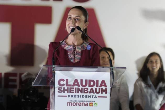 Claudia Sheinbaum Pardo, Mexico s Presidential candidate by Ã¢â‚¬ËœJuntos Hagamos HistoriaÃ¢â‚¬â ¢ alliance speaking during a rally campaign event heading to the elections at Benito JuoÂ¡rez mayor office esplanade. on May 22, 2024 in Mexico City, Mexico. Mexico City Mexico - ZUMAe321 20240522_zia_e321_019 Copyright: xIsmaelxRosasx