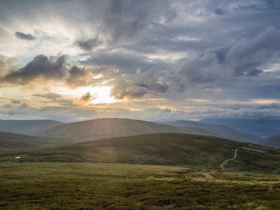 UK, Scotland, Cairngorm Mountains at cloudy sunset, HUSF00371