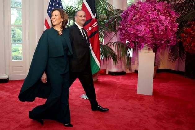 State Dinner In Honor Of Kenya s President Ruto - Washington US Vice President Kamala Harris, left, and Second Gentleman Doug Emhoff, arrive to attend a state dinner in honor of Kenya s president William Ruto hosted by US President Joe Biden and First Lady Jill Biden at the White House in Washington, DC, US, on Thursday, May 23, 2024. An American president is hosting a state visit for an African leader for the first time in 16 years, as the world s biggest economy struggles to build influence on a continent forging closer relations beyond Washington s top competitors China and Russia. Photo by Tierney L. Cross Pool ABACAPRESS.COM Washington DC United States  Copyright: xPool ABACAx