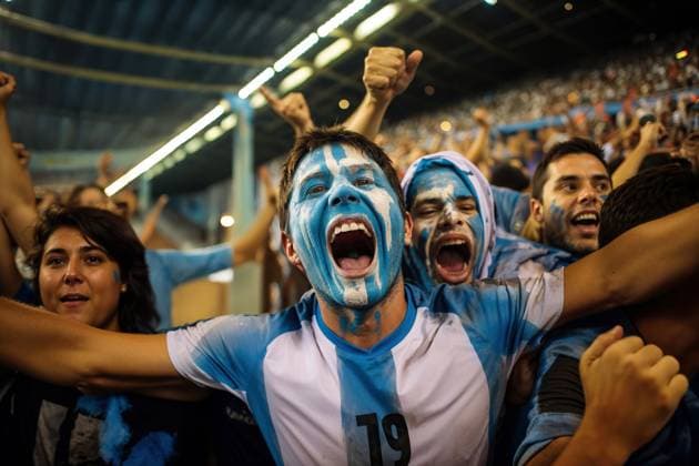A group of passionate soccer fans showing their support with blue and white face paint at a stadium. Model Released AdalbertoRodriguez_ID21413_629940_010 Copyright: xAdalbertoxRodriguezx RECORD DATE NOT STATED