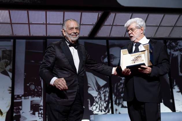 B CÃ rÃ monie de clÃ ture du 77eme Festival International du Film de Cannes au Palais des Festivals Ã Cannes George Lucas Palme d?or d?honneur , Francis Ford Coppola CÃ rÃ monie de clÃ ture du 77eme Festival International du Film de Cannes au Palais des Festivals Ã Cannes Le 25 mai 2024 Borde Jacovides Moreau Bestimage Closing ceremony of the 77th Cannes International Film Festival at the Palais des Festivals in Cannes, France On may 25th 2024 Cannes France  Copyright: xOLIVIERxBORDEx xBESTIMAGExOLIVIERxBORDEx xBESTIMAGEx