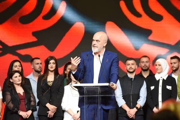 May 26, 2024, Busto Arsizio, Italy: The Albanian Prime Minister EDI RAMA embarked on a European tour to meet the Albanian diaspora. After the meeting in Athens, Greece, on May 12, 2024, now it is the turn of the Albanian community in Italy, in the city of Busto Arsizio. The meetings will then continue on July 2nd, 2024, in London, England, and conclude on July 16th, 2024, in Dusseldorf, Germany..Prime Minister RAMA addresses the audience Busto Arsizio Italy - ZUMAs232 20240526_zip_s232_029 Copyright: xErvinxShulkux