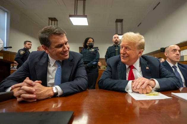 Former President Donald Trump sits in the courtroom with lawyer Todd Blanche at Manhattan Criminal Court in New York on Tuesday, May 28, 2024. Defense lawyers and prosecutors are scheduled to begin their closing arguments in the felony trial of the former president, who is charged with making hush-money payments to silence porn star Stormy Daniels in 2016. Pool  NYP20240528750 StevenxHirsch