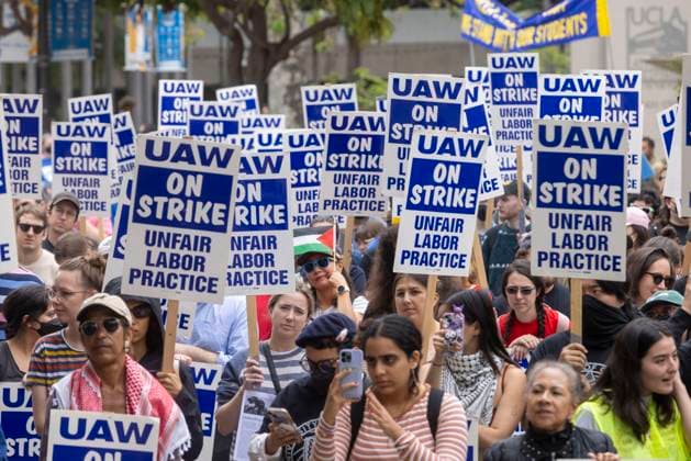 May 28, 2024, Los Angeles, California, USA: Academic workers including members of UAW local 4811, went on strike at UCLA on May 28, 2024. Union leaders want free speech protection and amnesty for employees and students who were disciplined or arrested at Pro-Palestinian protests. Los Angeles USA - ZUMAc18_ 20240528_znp_c18_010 Copyright: xJillxConnellyx