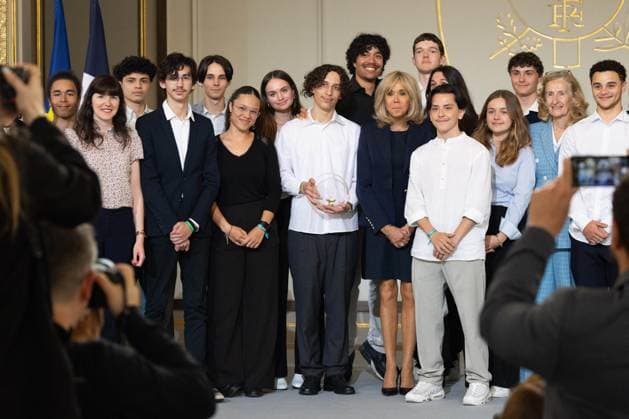 Award ceremony No to bullying at the Elysee - Paris French First Lady Brigitte Macron during the award ceremony No to bullying rewarding students involved in the fight againt cyberbullying at the French Elysee Presidential Palace, in Paris on May 29, 2024. Photo by Raphael Lafargue ABACAPRESS.COM Paris France  Copyright: xLafarguexRaphael ABACAx