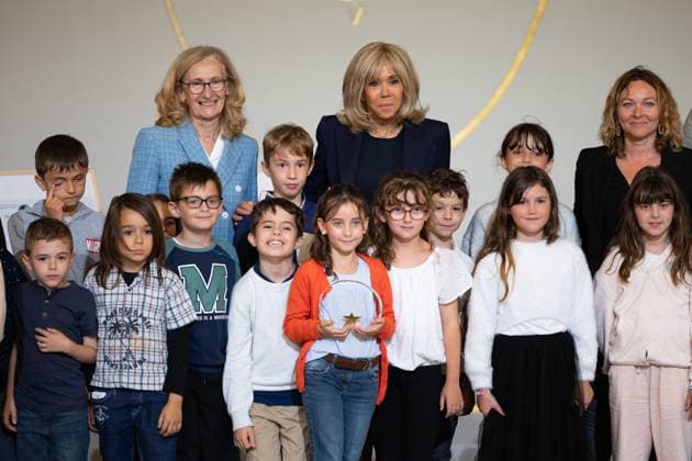 Award ceremony No to bullying at the Elysee - Paris French First Lady Brigitte Macron, French Minister of National Education and Youth Nicole Belloubet during the award ceremony No to bullying rewarding students involved in the fight againt cyberbullying at the French Elysee Presidential Palace, in Paris on May 29, 2024. Photo by Raphael Lafargue ABACAPRESS.COM Paris France  Copyright: xLafarguexRaphael ABACAx