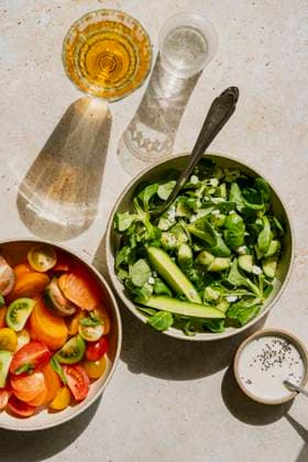 Summer salads in hard light on a stone background Summer salads in hard light on a stone background Copyright: xLindaxHermansx LH150524-30