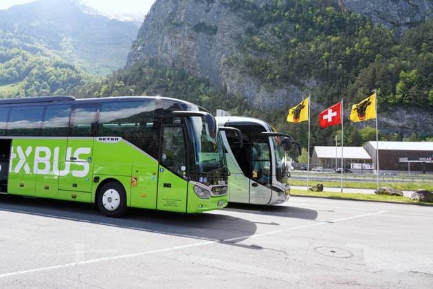 20.05.2024 Kanton Uri Schweiz. FlixBus Autobahnraststaette *** 20 05 2024 Canton Uri Switzerland FlixBus highway service station 