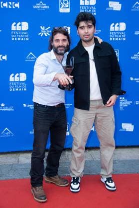 Vierzon Winners Photocall Vincent Cappello posing with his Honorable Mention Award for the movie Nouveau Monde with Rohid Rahimi during the Winners Photocall as part of the Festival du Film de Demain in Vierzon, France on June 02, 2024. Photo by Aurore Marechal ABACAPRESS.COM Vierzon France  Copyright: xMarechalxAurore ABACAx