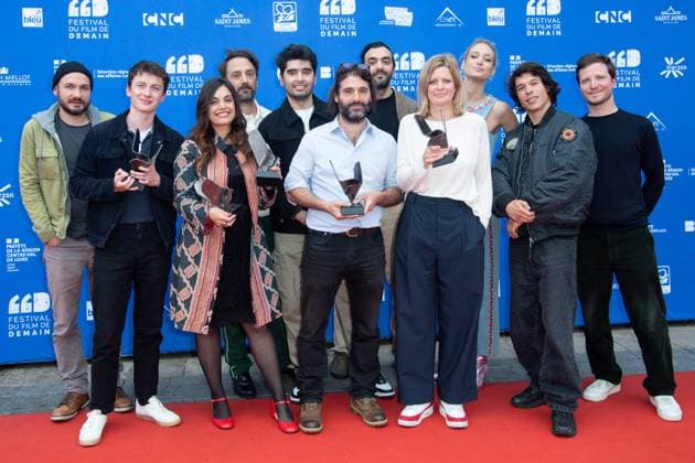 Vierzon Winners Photocall Paul Lenoir posing with his Award for the Best Short Movie with the movie Qui Ne Dit Mot, Vincent Cappello posing with his Honorable Mention Award for the movie Nouveau Monde, Margherita Vicario posing with her Award as Best Director for the movie Gloria, Jennifer Devoldere posing with her Audience Award for the movie Le Panache with Pauline Lefevre, Sandor Funtek, Rohid Rahimi and producers during the Winners Photocall as part of the Festival du Film de Demain in Vierzon, France on June 02, 2024. Photo by Aurore Marechal ABACAPRESS.COM Vierzon France  Copyright: xMarechalxAurore ABACAx