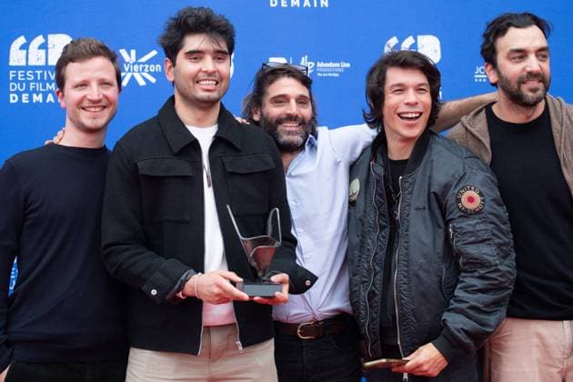 Vierzon Winners Photocall Vincent Cappello posing with his Honorable Mention Award for the movie Nouveau Monde with Sandor Funtek, Rohid Rahimi and producers during the Winners Photocall as part of the Festival du Film de Demain in Vierzon, France on June 02, 2024. Photo by Aurore Marechal ABACAPRESS.COM Vierzon France  Copyright: xMarechalxAurore ABACAx
