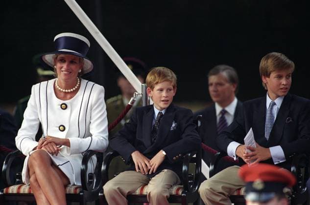 VJ Day Celebrations HRH PRINCESS OF WALES (HRH Princess Diana). Seen at the VJ Day Celebrations. With Prince Harry and Prince William,  Copyright: xRKx xAvalonx 0526292436