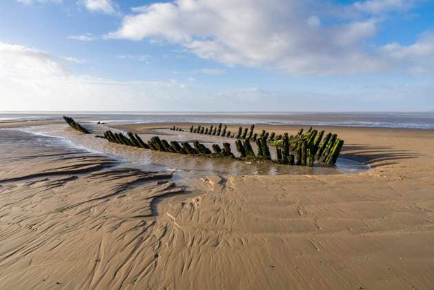 The shipwreck SS Nornen in the sands at Berrow beach in Bridgwater Bay. Copyright: xLoopxImages CraigxJoinerx CJO0024013