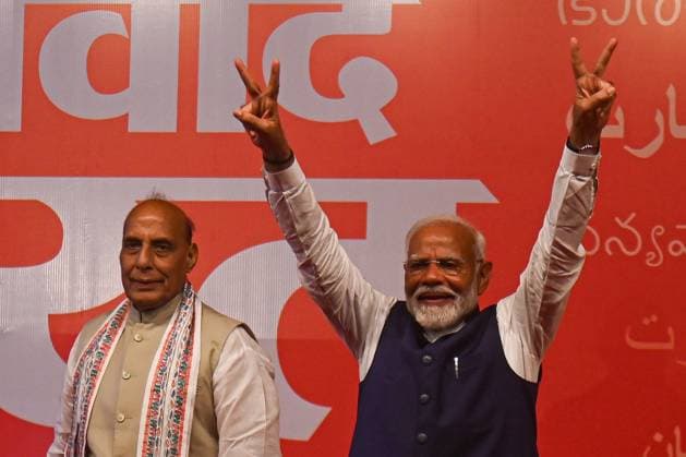 News Themen der Woche KW23 News Bilder des Tages June 4, 2024, New Delhi, Delhi, India: Indian Prime Minister, Narendra Modi, gestures at the Bharatiya Janata Party (BJP) headquarters amid the results of the Indian General Elections in New Delhi, India on June 4, 2024. New Delhi India - ZUMAj168 20240604_zip_j168_008 Copyright: xKabirxJhangianix