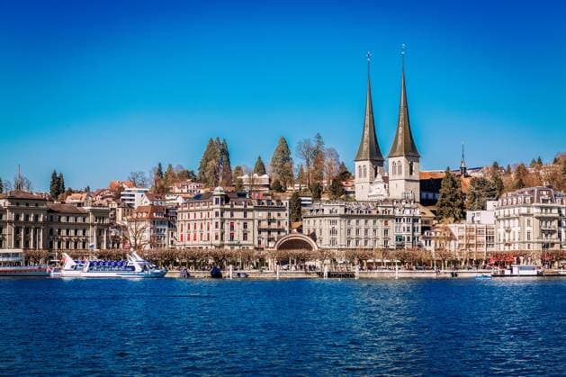 View from Lake Lucerne to Lucerne old town buildings, Switzerland View from Lake Lucerne to Lucerne old town buildings in Switzerland Copyright: xZoonar.com MichalxLudwiczakx 14450211