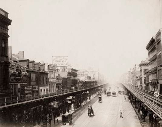 RECORD DATE NOT STATED El Train or elevated railway, New York Vintage 19th century photograph - El Train or elevated railway, Manhattan New York, USA  Copyright: Copyrightx(c)Geminix2023.xCredit:xGemini 13456736