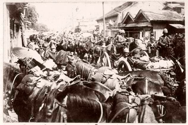 RECORD DATE NOT STATED China c.1900 - Boxer rebellion or uprising, Yihetuan Vintage Photograph China c.1900 - Boxer rebellion or uprising, Yihetuan Movement - image from an album of a British soldier who took part of the supression of the uprising - British troops in Peking Beijing  Copyright: Copyrightx(c)Geminix2023.xCredit:xGemini 13458618