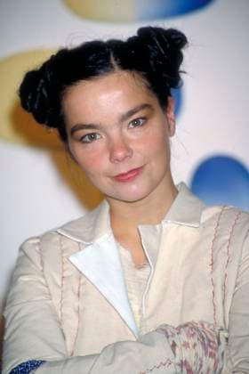 BJORK .Ref: 896.London, England, UK, pre 1998.portrait headshot hair up buns beige cream .CAP PL. Phil Loftus . London Great Britain Copyright: xPhilxLoftus CapitalxPicturesx