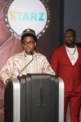 Michael Rainey Jr. und 50 Cent beim Pressetermin zur finalen 4. Staffel der TV-Serie Power Book II: Ghost , dem Black Music Month und dem 10. Jahrestag der TV-Serie Power im Empire State Buildung. New York, 06.06.2024