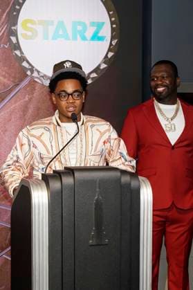 Michael Rainey Jr. und 50 Cent beim Pressetermin zur finalen 4. Staffel der TV-Serie Power Book II: Ghost , dem Black Music Month und dem 10. Jahrestag der TV-Serie Power im Empire State Buildung. New York, 06.06.2024