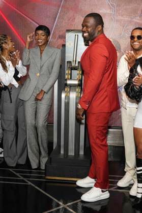 LaToya Tonodeo, Caroline Chikezie, 50 Cent und Larenz Tate beim Pressetermin zur finalen 4. Staffel der TV-Serie Power Book II: Ghost , dem Black Music Month und dem 10. Jahrestag der TV-Serie Power im Empire State Buildung. New York, 06.06.2024