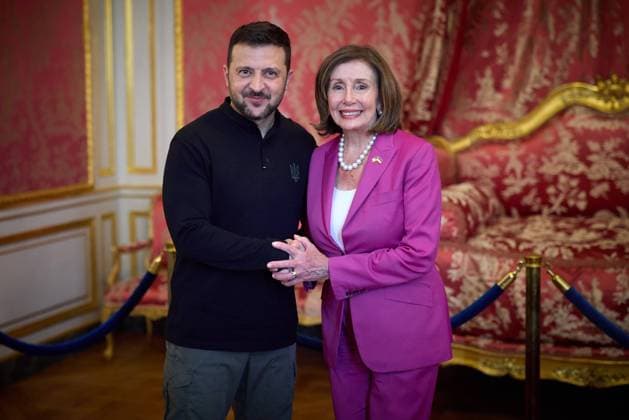 US Representative Nancy Pelosi (R) meets with Ukraine s President Volodymyr Zelensky (L) meeting in Paris on June 7, 2024.  FRN2024060732 Ukraine sxPresidentxOffice