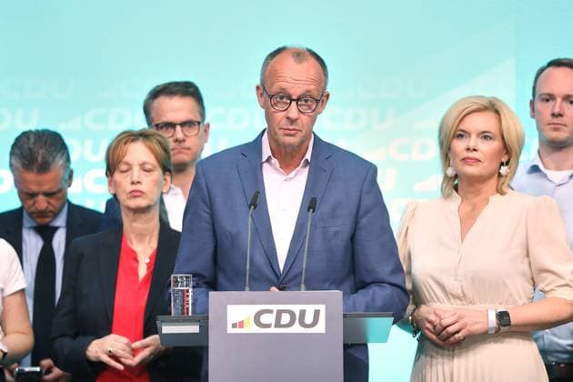 News Themen der Woche KW23 News Bilder des Tages Berlin, Deutschland, 09.06.2024: Konrad-Adenauer-Haus: Europawahlparty der CDU: Parteichef Friedrich Merz kommentiert das Wahlergebnis *** Berlin, Germany, 09 06 2024 Konrad Adenauer Haus European election party of the CDU Party leader Friedrich Merz comments on the election results Copyright: xdtsxNachrichtenagenturx dts_39464